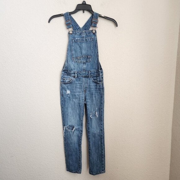 Gap Girls Overalls Size Small Distressed Denim Jeans Pants - Picture 2 of 10